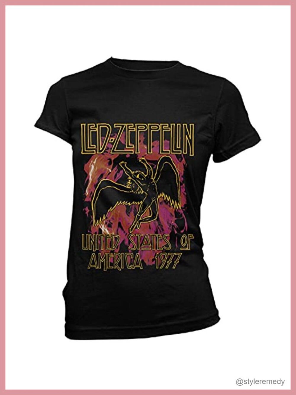 Led Zeppelin Flames Logo Crew Neck Short Sleeve T-Shirt Cotton